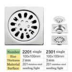 High Quality Square 4 Pulgada 2 Mm Thin 201 Stainless Steel Engineer Style Shower Toilet Kitchen Floor Drain