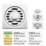 High Quality Square 4 Pulgada 2 Mm Thin 201 Stainless Steel Engineer Style Shower Toilet Kitchen Floor Drain