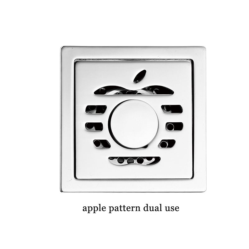 Square 6mm Thick 4 Inch 201 Stainless Steel Apple Pattern Bathroom Shower Floor Drain with Copper Odor Proof Self Seal Core