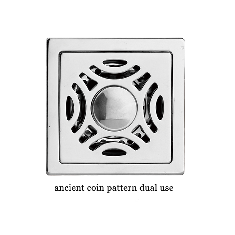 Square 6mm Thick 4 Inch 201 Stainless Steel Apple Pattern Bathroom Shower Floor Drain with Copper Odor Proof Self Seal Core