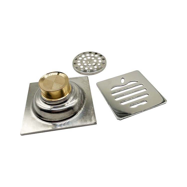 Square 6mm Thick 4 Inch 201 Stainless Steel Apple Pattern Bathroom Shower Floor Drain with Copper Odor Proof Self Seal Core