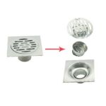 Square 10*10cm 3mm Thick 201 Stainless Steel Bathroom Shower Floor Drain with Linear Stainer And Extended Connection Pipe