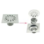 Квадрат 10 * 10 см 2 мм қалың 201 Stainless Steel Bathroom Shower Hair Catcher Strainer Floor Drain with Extended Connection Pipe