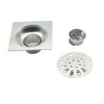 Квадрат 10 * 10 см 2 мм қалың 201 Stainless Steel Bathroom Shower Hair Catcher Strainer Floor Drain with Extended Connection Pipe