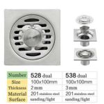 Квадрат 10 * 10 см 2 мм қалың 201 Stainless Steel Bathroom Shower Hair Catcher Strainer Floor Drain with Extended Connection Pipe